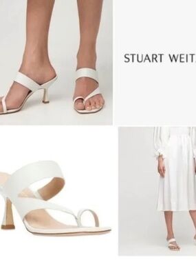 ✅ Stuart Weitzman Kitten Heels Lyla 75mm Thong Strap in White